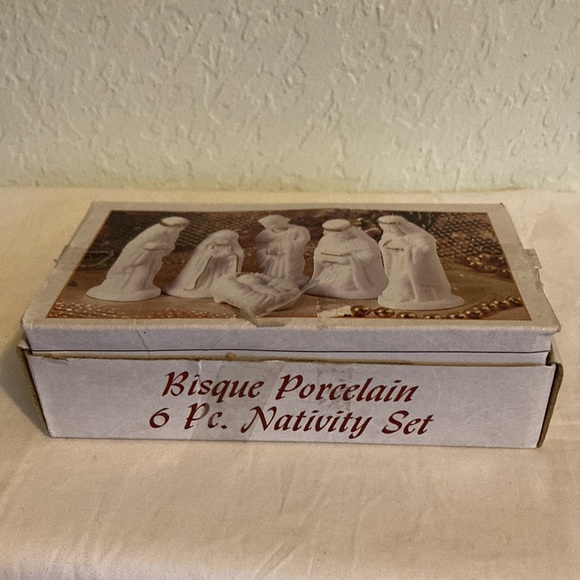 VINTAGE: 6pcs - Bisque Porcelain Nativity Set By Giftco - Christmas Holiday - Picture 3 of 7